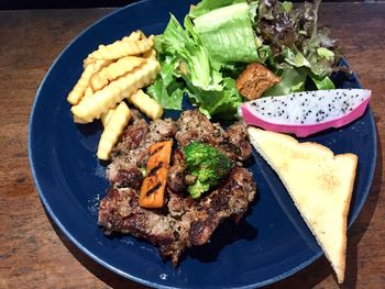 High angle view of meal served in plate