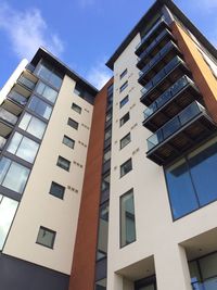 Low angle view of modern building against sky