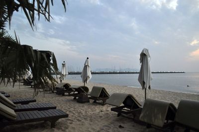 Scenic view of sea against cloudy sky