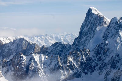 Panoramic view of snowcapped mountains against sky