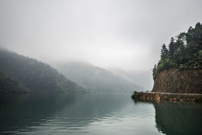 Scenic view of lake against cloudy sky