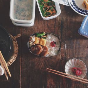 High angle view of food in plate