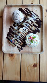 High angle view of ice cream on table