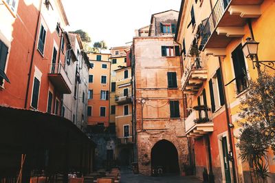 Low angle view of residential buildings against sky