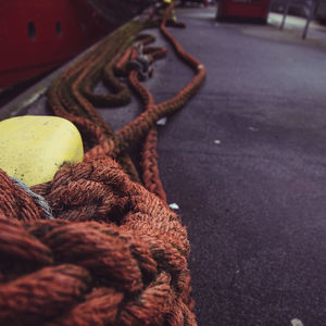 High angle view of ropes on street