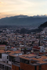 High angle shot of townscape against sky