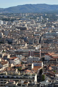 High angle view of townscape against sky