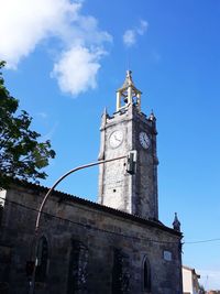 Low angle view of clock tower against sky