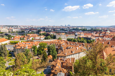 Prague old town historical center with red tiled roof buildings, czech republic
