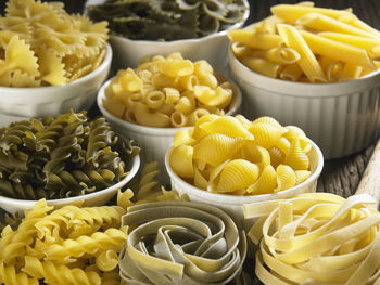 Close-up of fusilli pasta on table