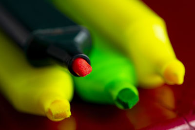 Close-up of multi colored toy on table