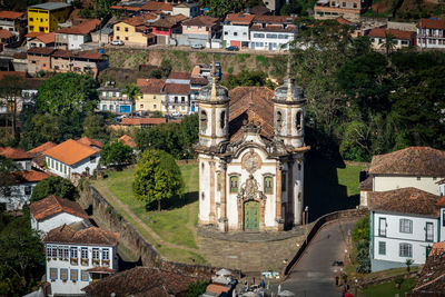 High angle view of buildings in city