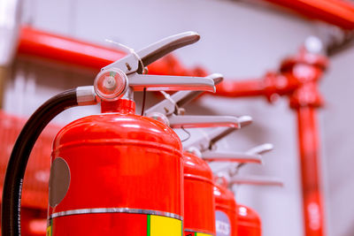 Close-up of fire extinguishers