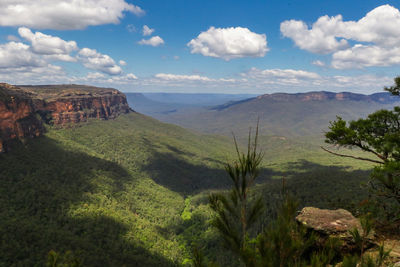 Landscape of the blue mountains australia on a sunny day