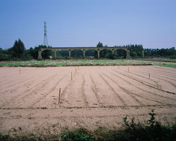 Scenic view of field against clear sky