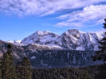 Panoramic view of snowcapped mountains against sky