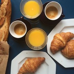 High angle view of breakfast on table