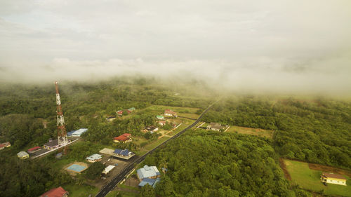 High angle view of trees against sky