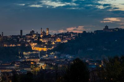 High angle view of townscape against sky at dusk