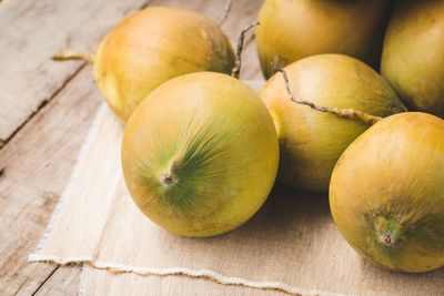 High angle view of apples on table