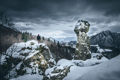 Panoramic view of snowcapped mountain against sky