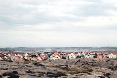 High angle view of townscape against sky