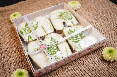 High angle view of food on table