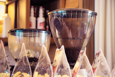 Close-up of beer glass on table