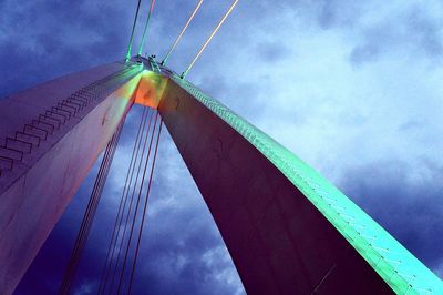 Low angle view of suspension bridge against sky