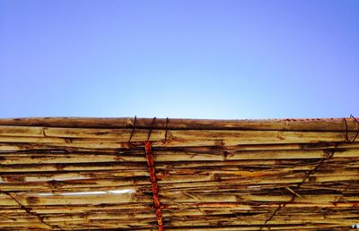 Low angle view of wood against clear sky