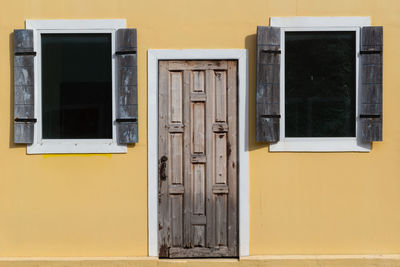 Closed door of building