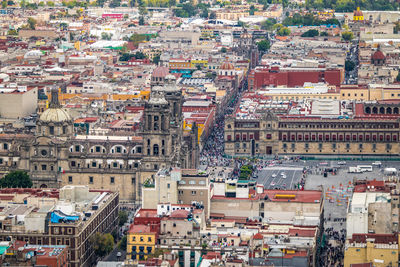 High angle view of buildings in city