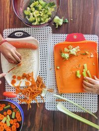 High angle view of food preparation on table