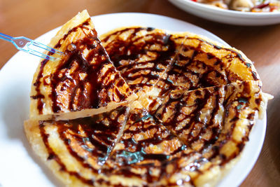 Close-up of dessert in plate on table