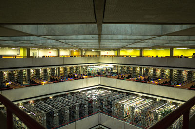 High angle view of illuminated ceiling at restaurant