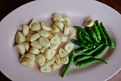 High angle view of chopped vegetables in bowl