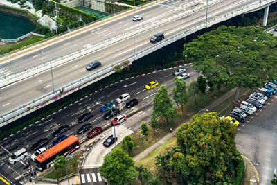 High angle view of traffic on road in city