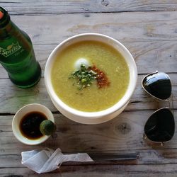 High angle view of food in bowl