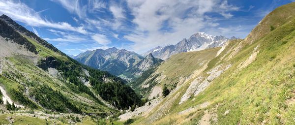 Panoramic view of mountain range against sky