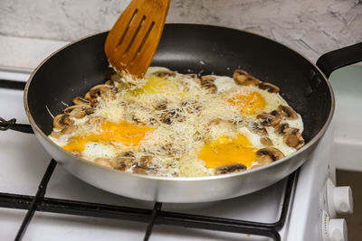 Close-up of breakfast on table