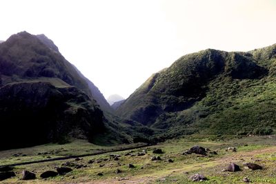 Scenic view of mountains against clear sky