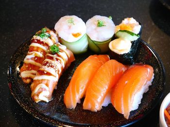 High angle view of sushi in plate