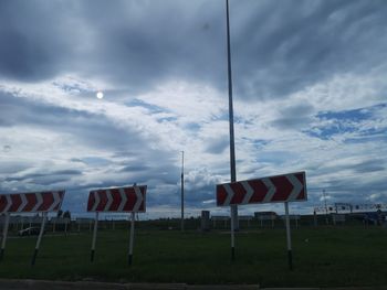 Flags on field against sky