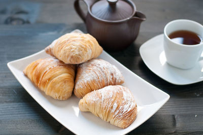 High angle view of breakfast on table