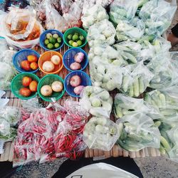 High angle view of fruits for sale in market