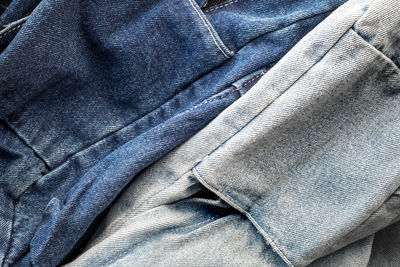 Close-up of blue denim jeans