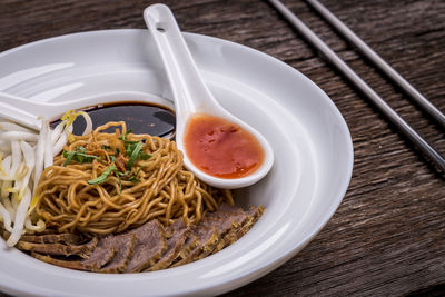 Close-up of soup in bowl on table