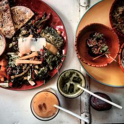 High angle view of food on table