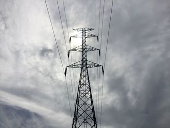 Low angle view of electricity pylon against sky