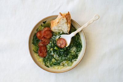 Directly above shot of salad in bowl on table